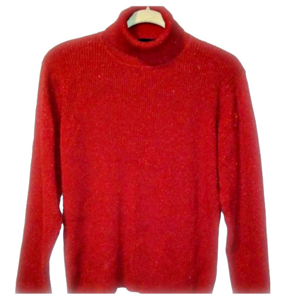 LIZ CLAIBORNE LIZ SPORT Red and Metallic Rib Knit Turtleneck Size XL